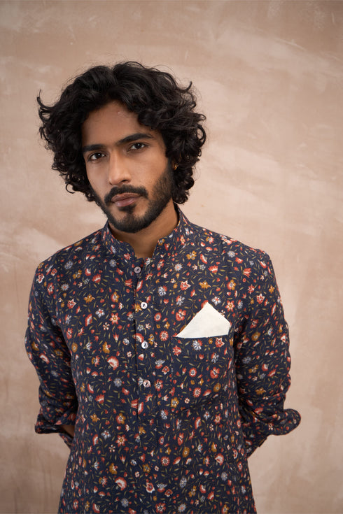 Navy Delicate Linen Kurta Set
